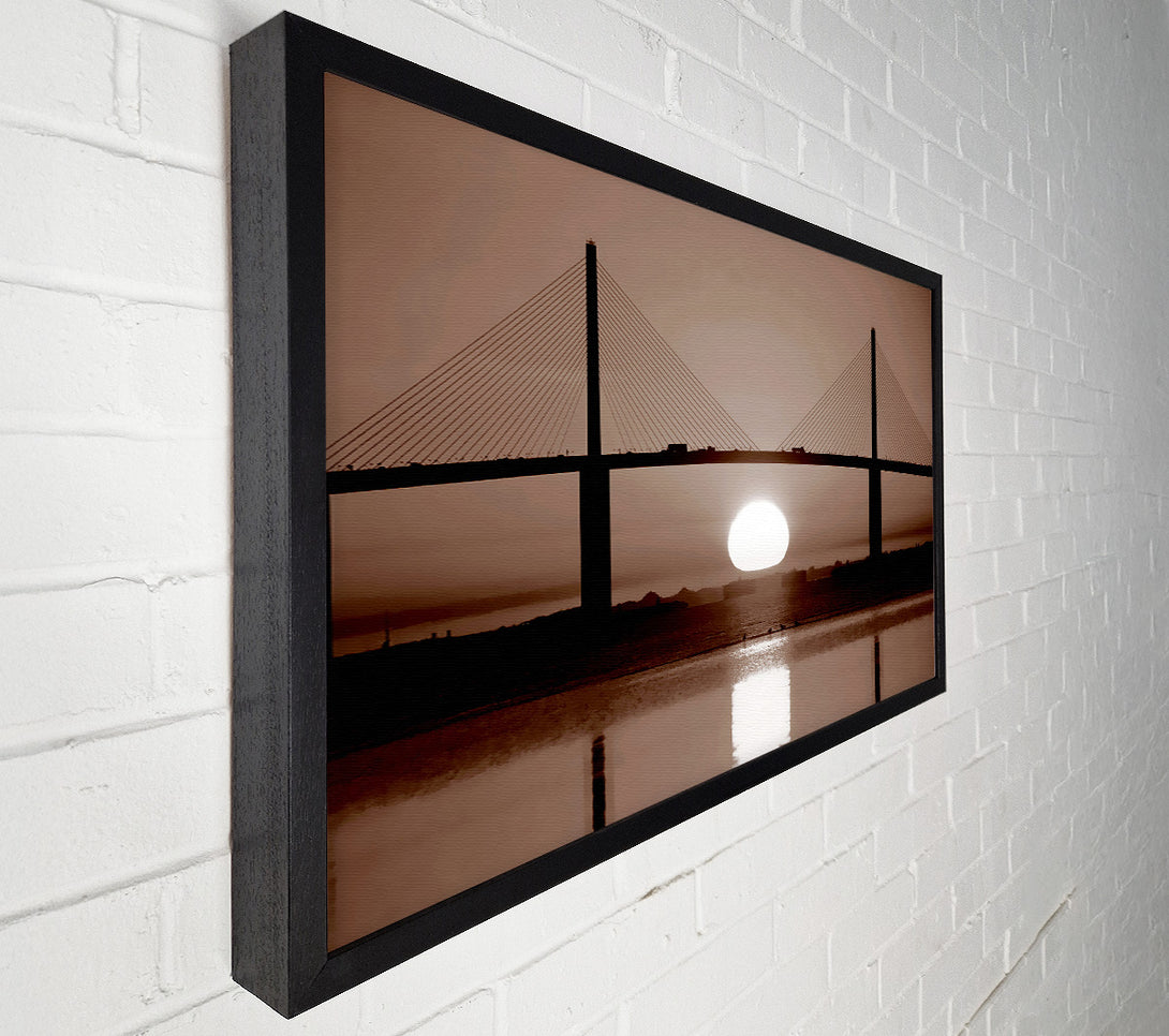  A Canvas Print of Distant Bridge Sundown Chocolate Canvas Print