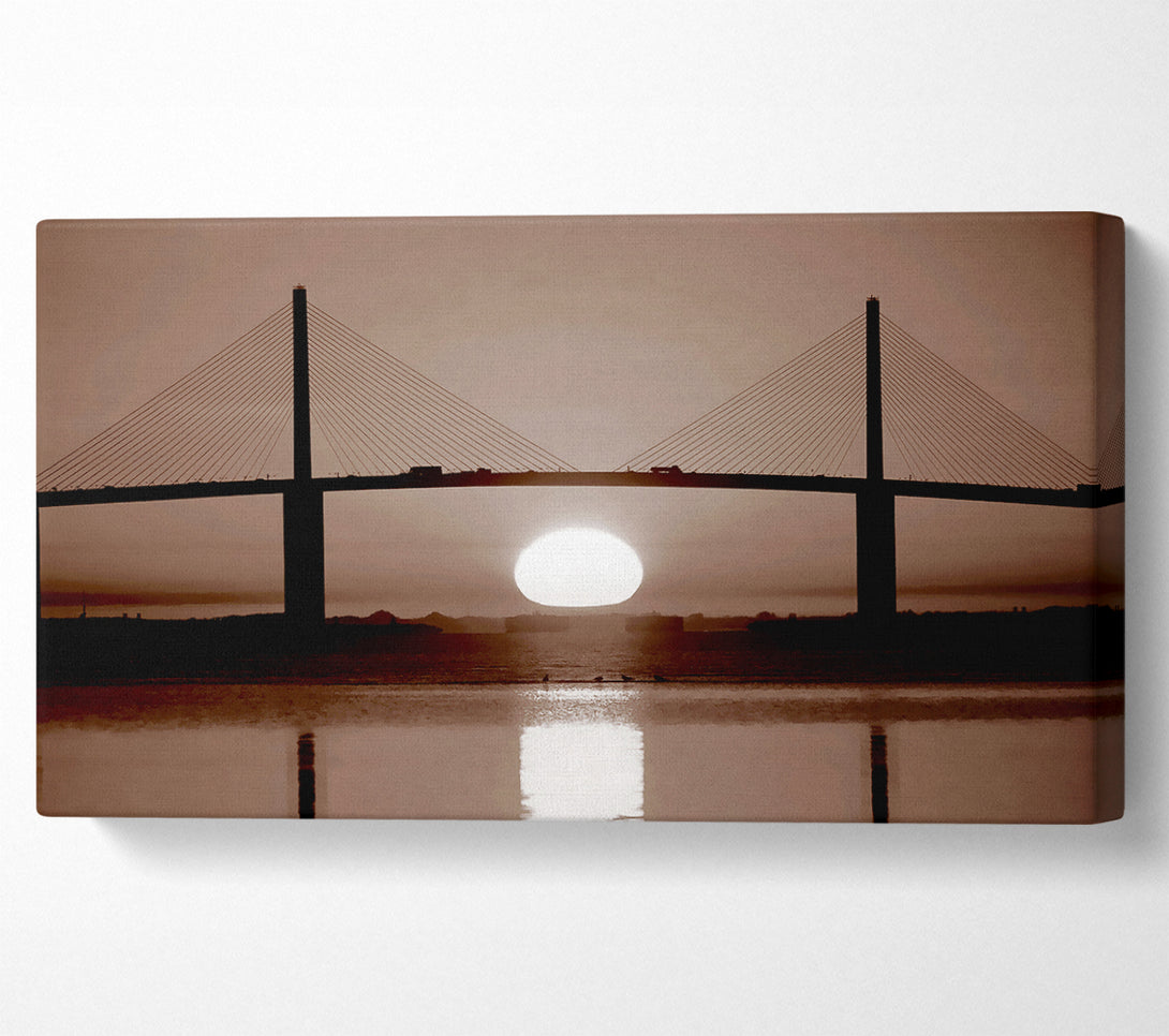 A Canvas Print of Distant Bridge Sundown Chocolate Canvas Print