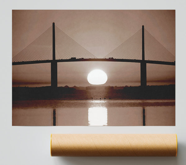 Distant Bridge Sundown Chocolate Print