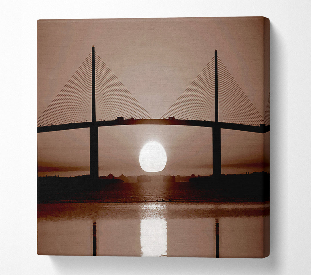  A Canvas Print of Distant Bridge Sundown Chocolate Canvas Print