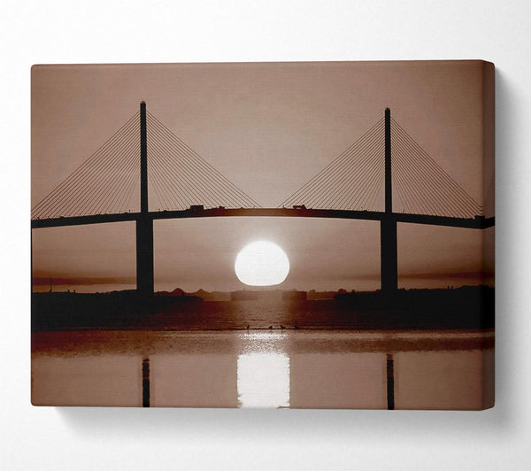  A Canvas Print of Distant Bridge Sundown Chocolate Canvas Print