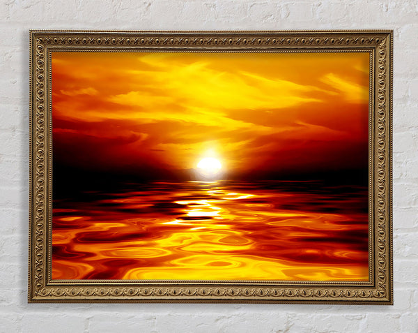 Lava Ocean Sunset Yellow Framed Print