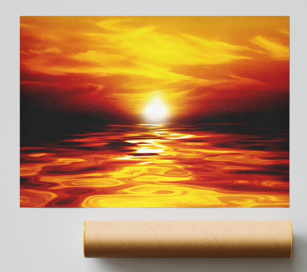 Lava Ocean Sunset Yellow Poster