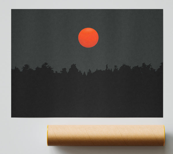 The Red Sun Over The Grey Treeline Poster