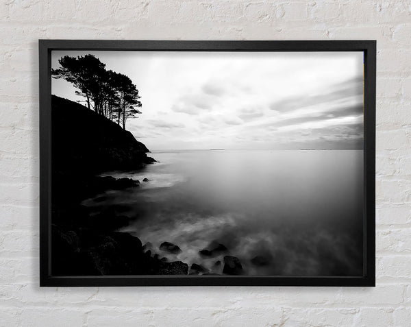 Tree Top Ocean Calm B n W Framed Print