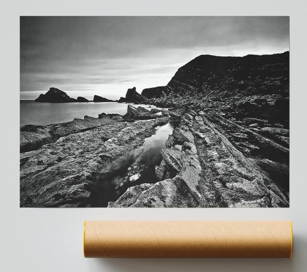 B N W Cliffs Around The Ocean Giclee Print