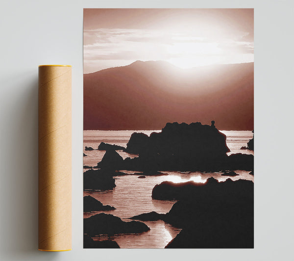 The Suns Mauve Ocean Rocks Poster