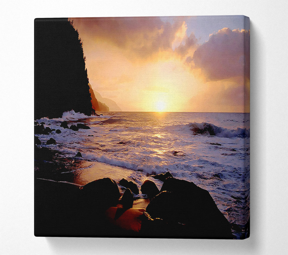  A Canvas Print of As The Sun Goes Down Over The Ocean Canvas Art