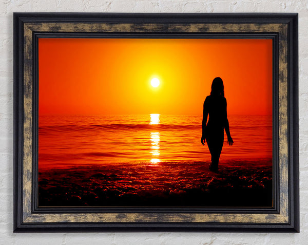 The Goddess Of The Orange Ocean Sun Framed Print