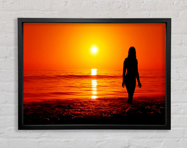 The Goddess Of The Orange Ocean Sun Framed Print