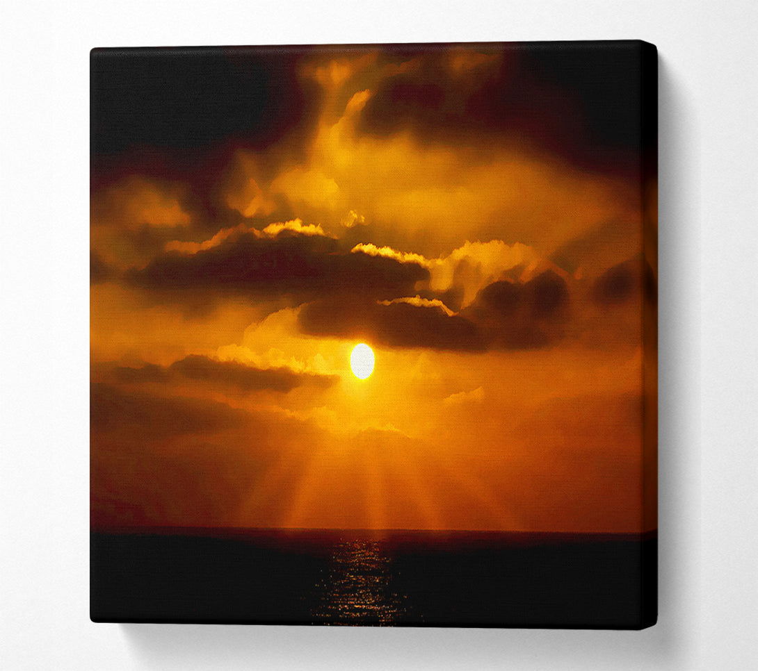  A Canvas Print of Golden Sun Rays Through The Clouds Canvas Art