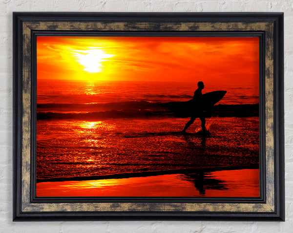 Surfers Stunning Orange Ocean Framed Print