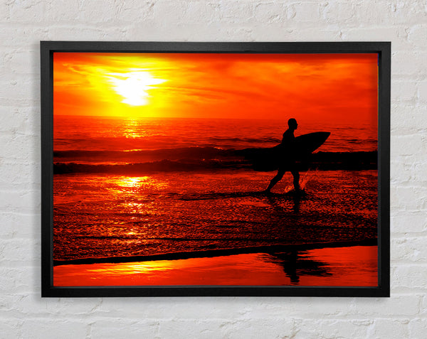 Surfers Stunning Orange Ocean Framed Print