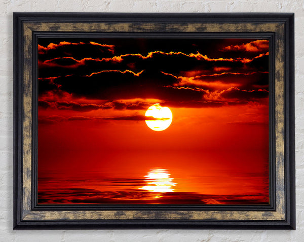 Orange Sun Clouds Over The Ocean Framed Print