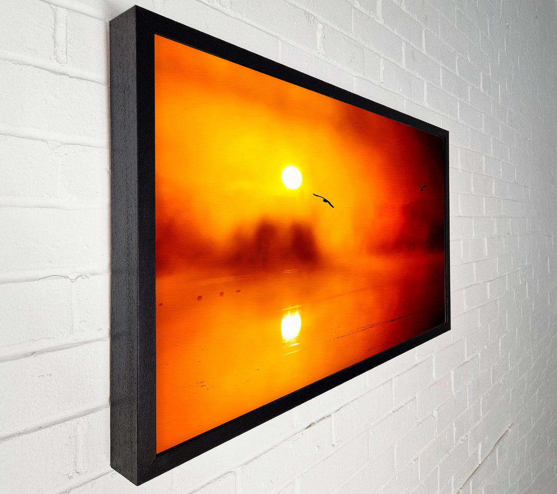  A Canvas Print of Birds Over The Golden Misty Lake Canvas Wall Art