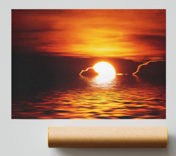 The Sun Falls In The Ocean Poster