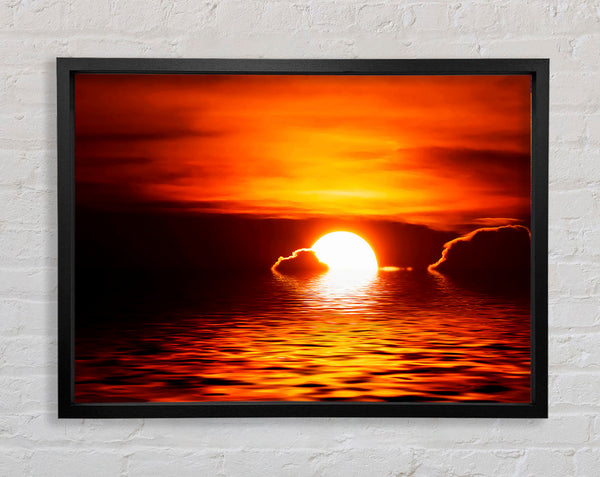 The Sun Falls In The Ocean Framed Print