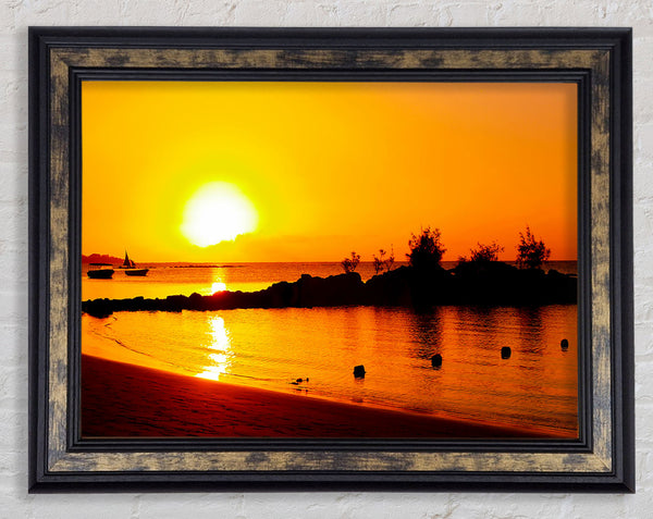Yellow Ocean Sun Trail Framed Print
