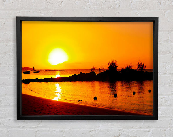 Yellow Ocean Sun Trail Framed Print