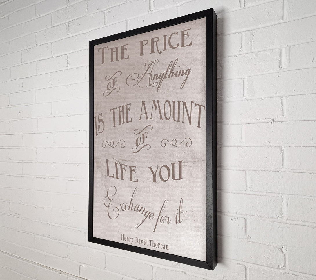  A Canvas Print of Famous Quote Henry David Thoreau The Price Of Anything Beige Canvas Wall Art