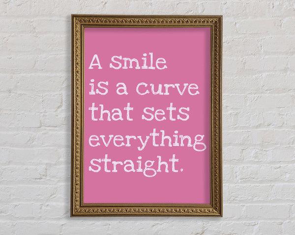 Motivational Quote Smile Is A Curve Pink Framed Print