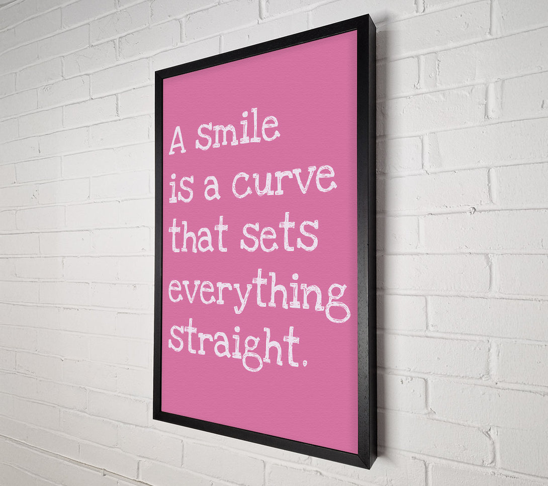  A Canvas Print of Motivational Quote Smile Is A Curve Pink Canvas Wall Art