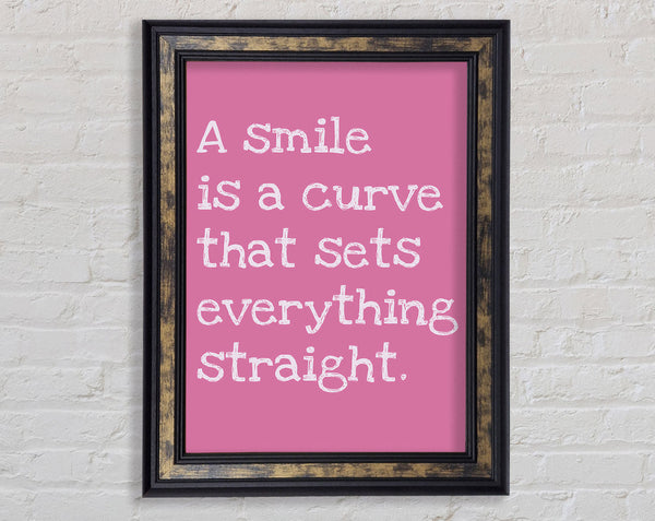 Motivational Quote Smile Is A Curve Pink Framed Print