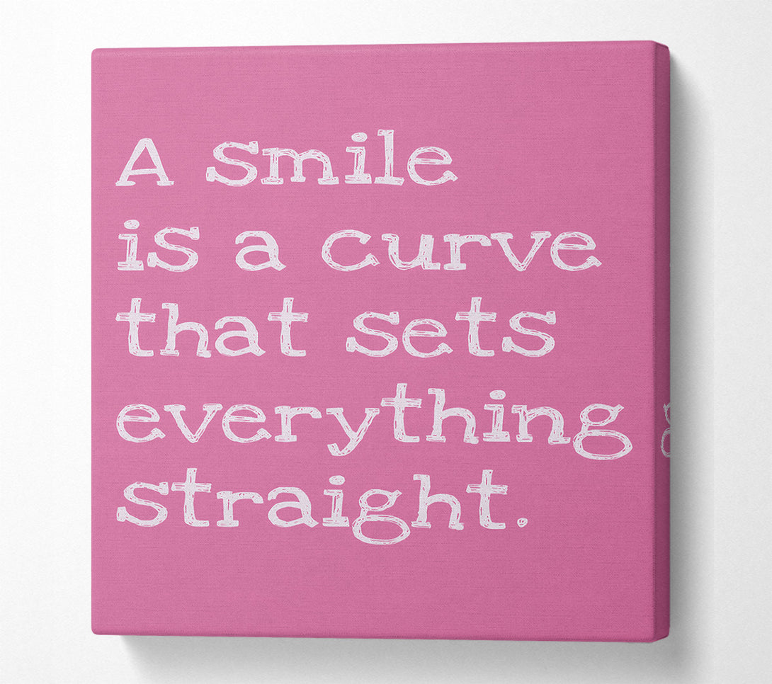  A Canvas Print of Motivational Quote Smile Is A Curve Pink Canvas Wall Art
