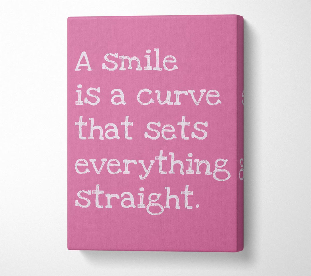  A Canvas Print of Motivational Quote Smile Is A Curve Pink Canvas Wall Art