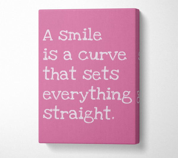  A Canvas Print of Motivational Quote Smile Is A Curve Pink Canvas Wall Art