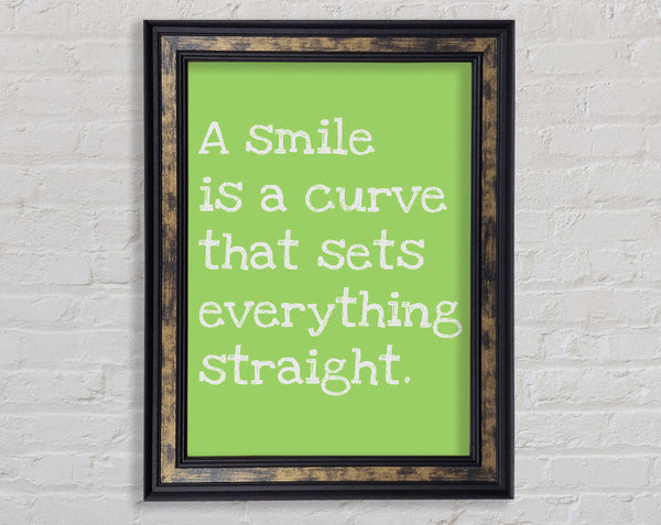 Motivational Quote Smile Is A Curve Lime Green Framed Print