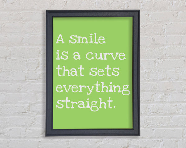 Motivational Quote Smile Is A Curve Lime Green Framed Print