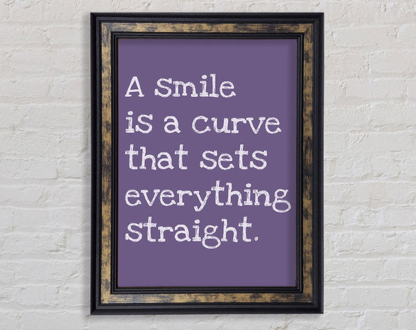 Motivational Quote Smile Is A Curve Lilac Framed Print