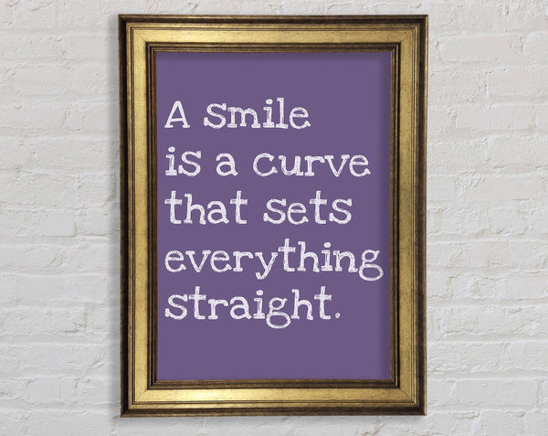 Motivational Quote Smile Is A Curve Lilac Framed Print