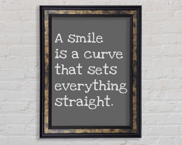 Motivational Quote Smile Is A Curve Grey Framed Print