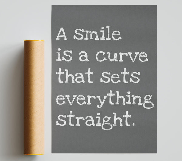 Motivational Quote Smile Is A Curve Grey Giclee Print