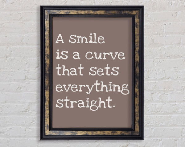 Motivational Quote Smile Is A Curve Beige Framed Print