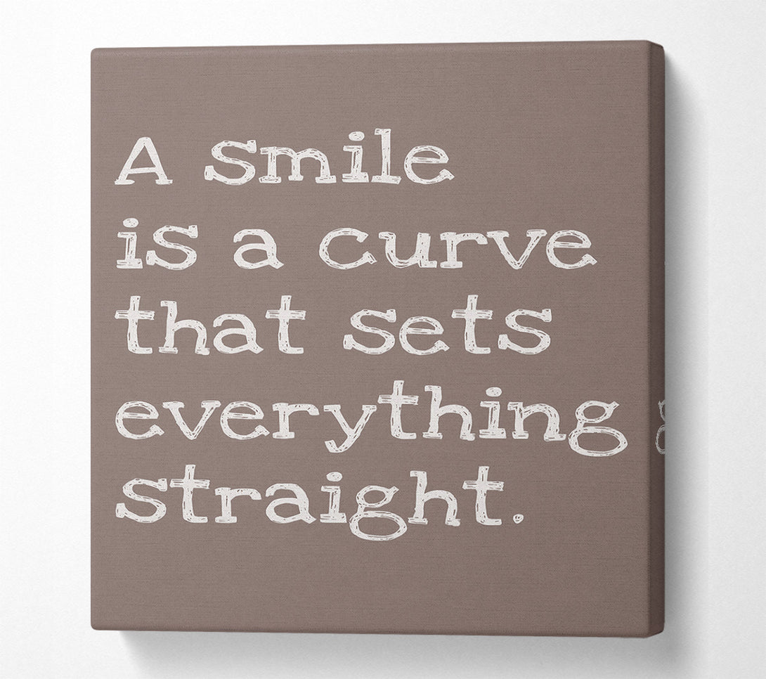  A Canvas Print of Motivational Quote Smile Is A Curve Beige Canvas Wall Art