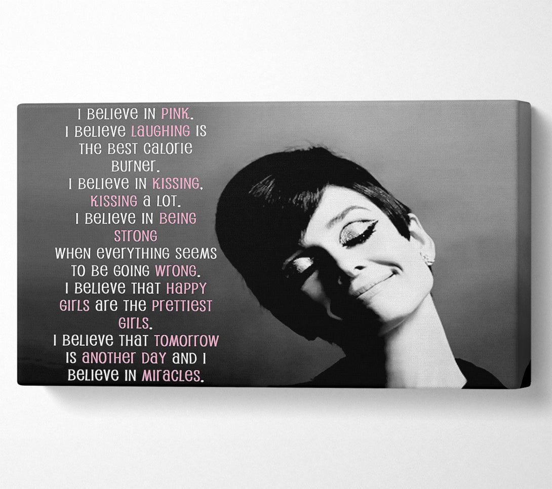  A Canvas Print of Movie Quote Audrey Hepburn I Believe In Pink Landscape Canvas Print