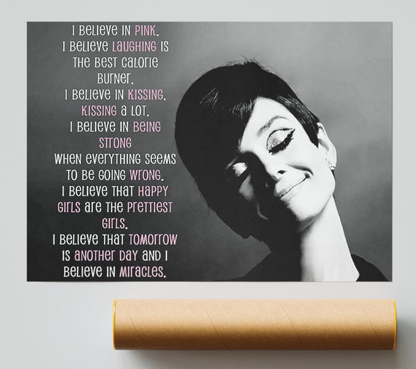 Movie Quote Audrey Hepburn I Believe In Pink Landscape Giclee Print