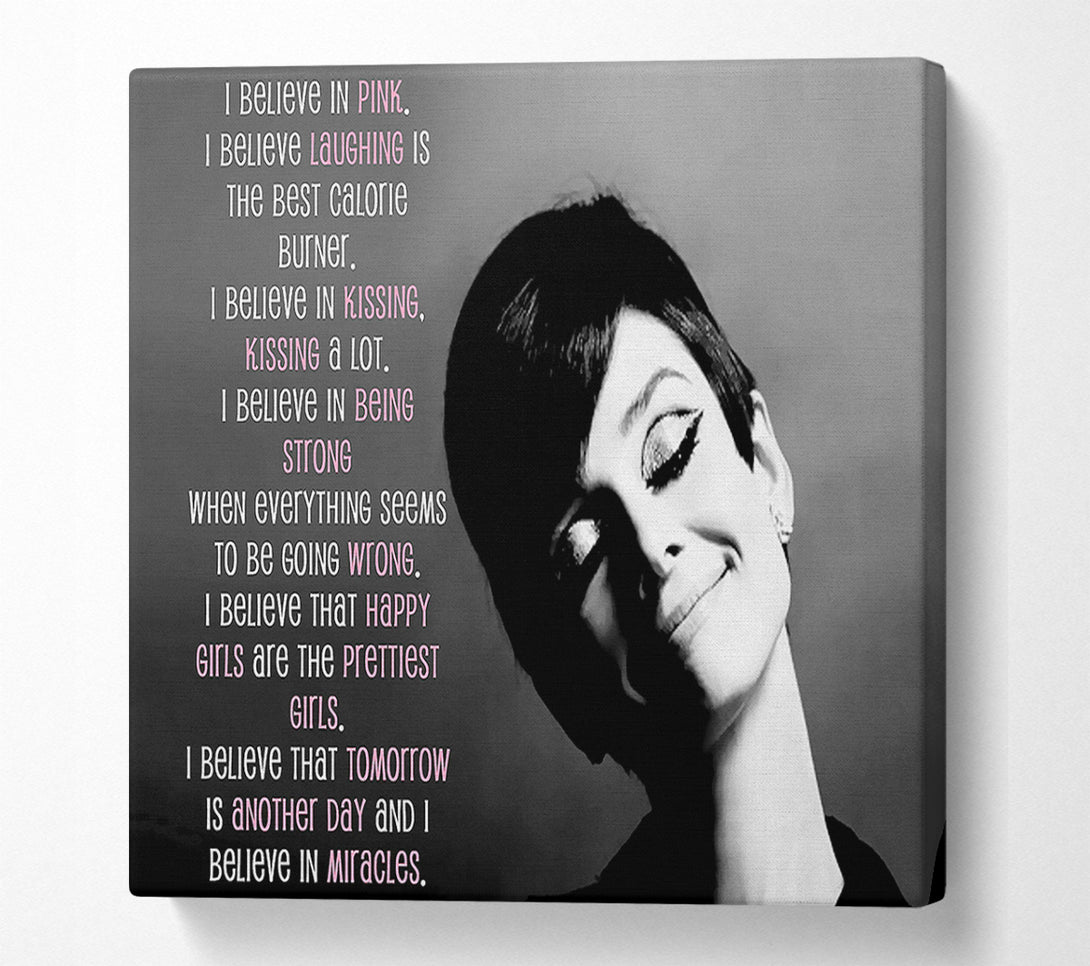 A Canvas Print of Movie Quote Audrey Hepburn I Believe In Pink Landscape Canvas Print