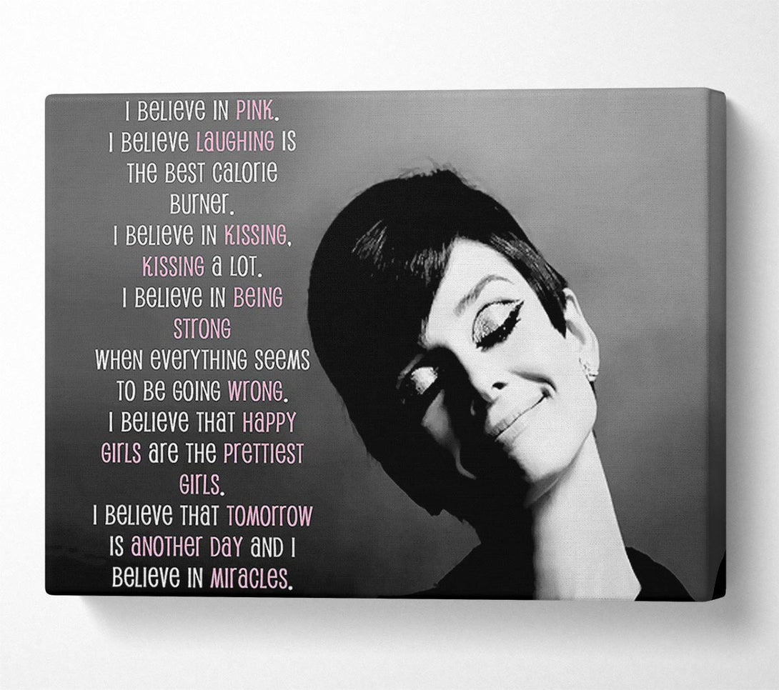  A Canvas Print of Movie Quote Audrey Hepburn I Believe In Pink Landscape Canvas Print