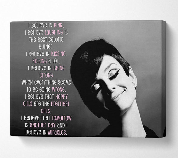  A Canvas Print of Movie Quote Audrey Hepburn I Believe In Pink Landscape Canvas Print