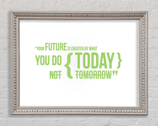 Motivational Quote Your Future Is Created By What You Do Lime Green Framed Print