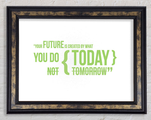 Motivational Quote Your Future Is Created By What You Do Lime Green Framed Print