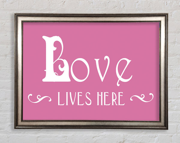 Love Quote Love Lives Here Vines Pink Framed Print