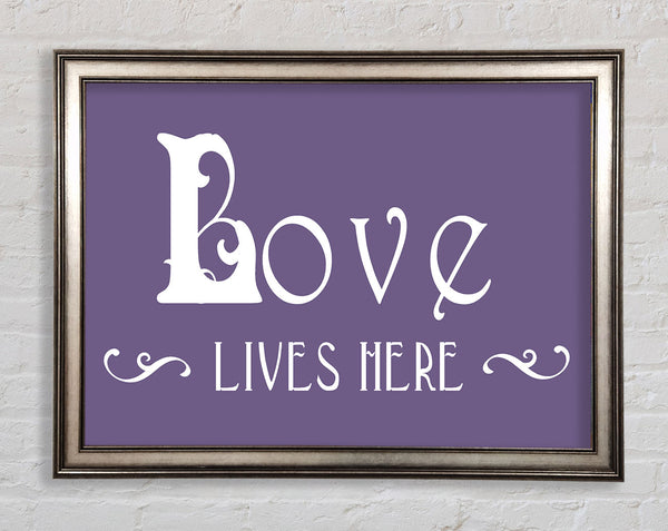 Love Quote Love Lives Here Vines Lilac Framed Print