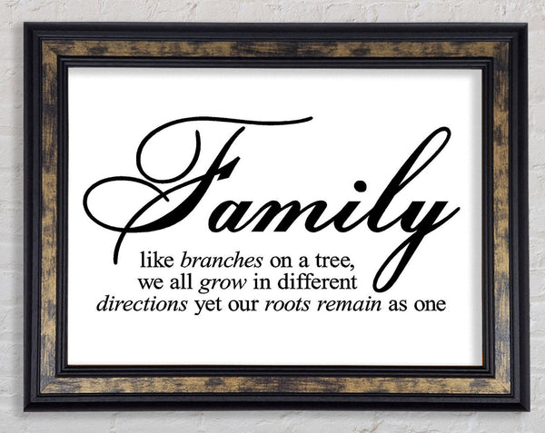 Family Quote Family We All Grow In Different Directions Framed Print