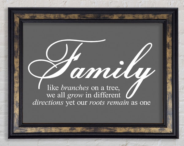 Family Quote Family We All Grow In Different Directions Grey Framed Print