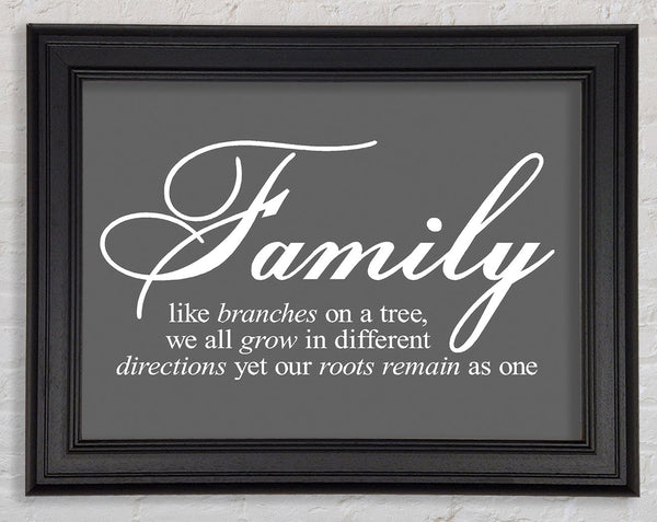Family Quote Family We All Grow In Different Directions Grey Framed Print